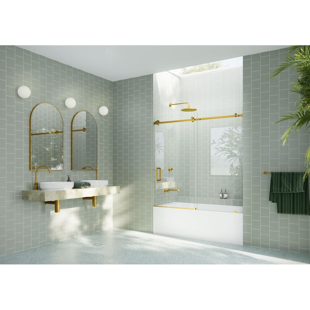 Glass Warehouse 56 in. - 60 in. x 60in. Frameless Bath Tub Sliding Shower Door with Square Hardware
