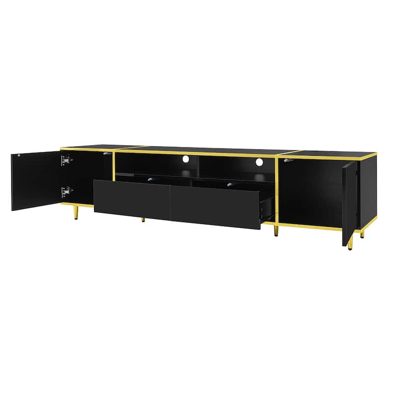 Roomfitters Modern TV Stand for up to 80 Inch TV, Entertainment Console with LED Shelves, Drawers and Cabinets