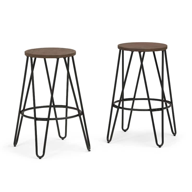 WYNDENHALL Kendall Industrial Metal 26 inch Metal Counter Height Stool with Wood Seat (Set of 2) - 15.7" x 15.7" x 26"