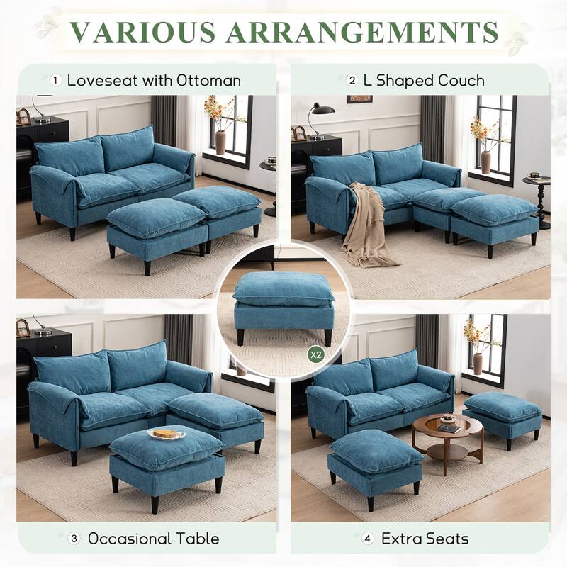 Convertible Combination Sofa, Lake Blue, Metal, 70x54x33 inches