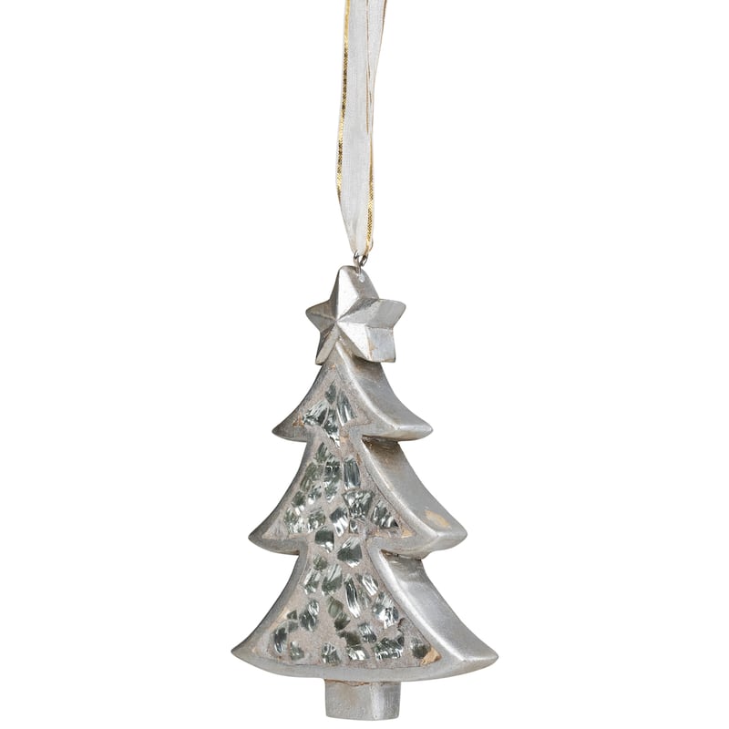 Mosaic Style Tree Christmas Ornament - 4" - Silver