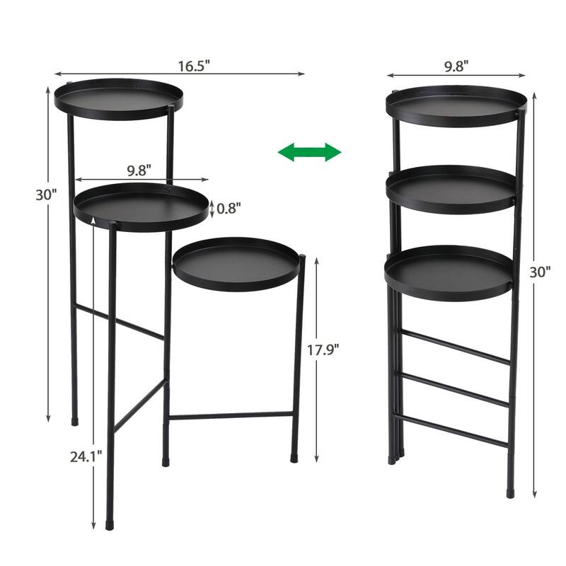 3 Tier Foldable Metal Plant Stand with Trays for Living Room Bedroom - 21.46*11.02*29.92