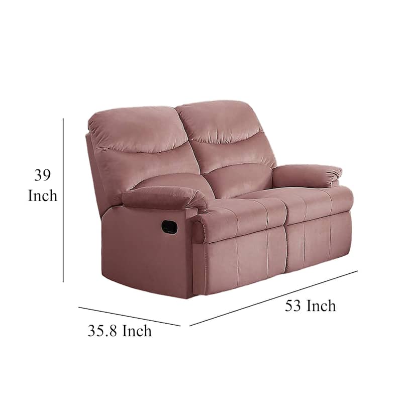Karry Manual Recliner Loveseat, Blush Pink Velvet, Solid Wood, 53 Inch