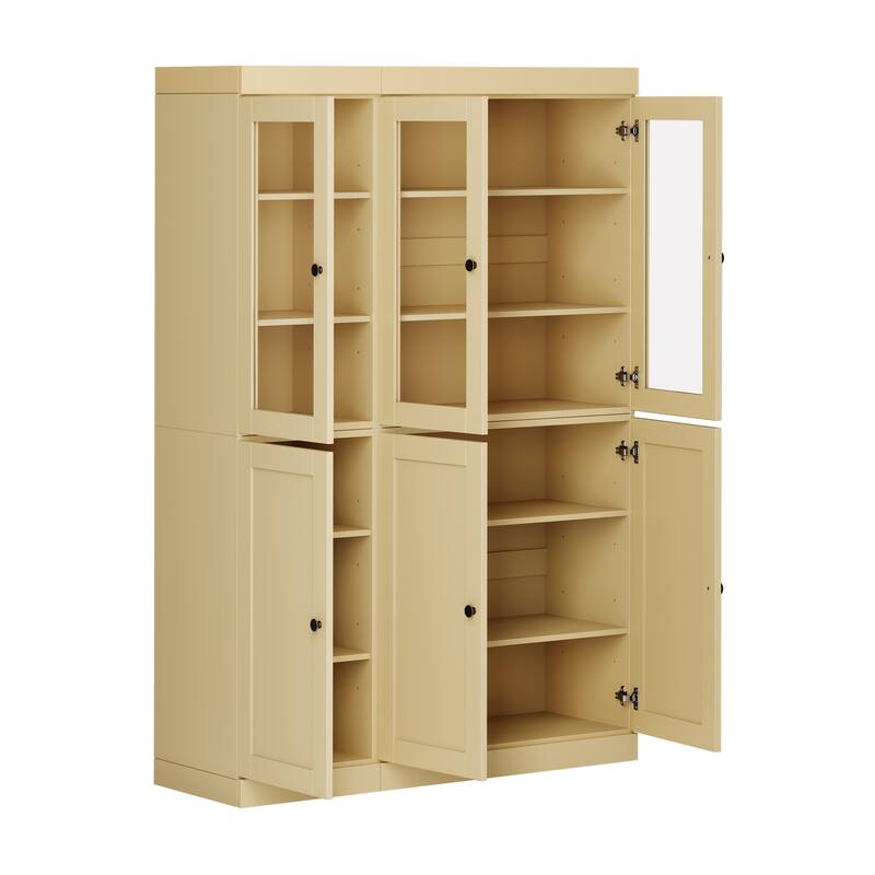Palace Imports 100% Solid Wood 48.5" Pantry Cabinet with Clear Glass, Shaker Doors and Adjustable Shelves