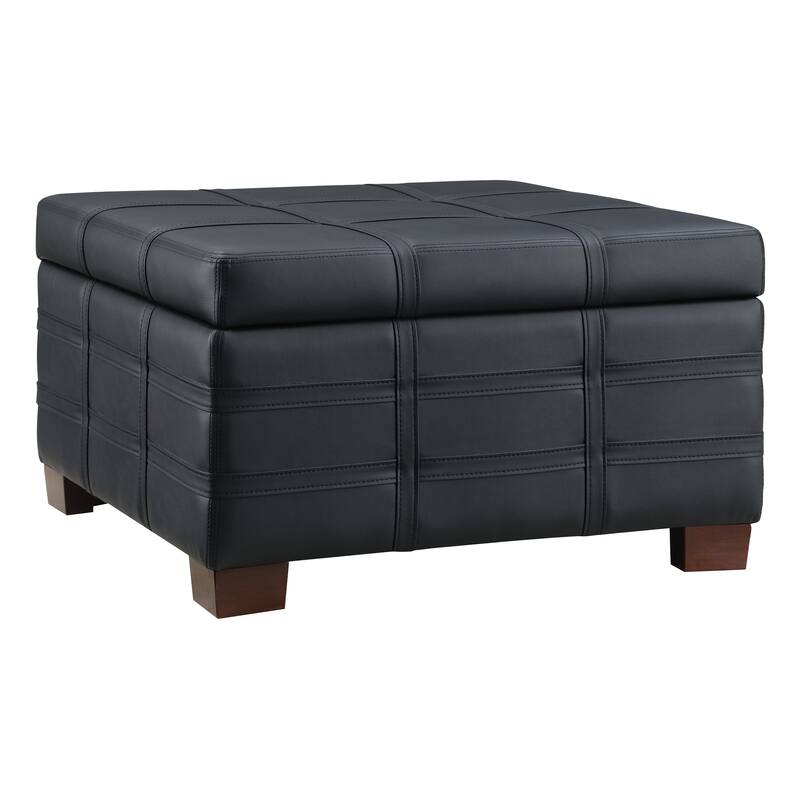 OS Home and Office Furniture Detour Strap Square Storage Ottoman in Black Faux Leather