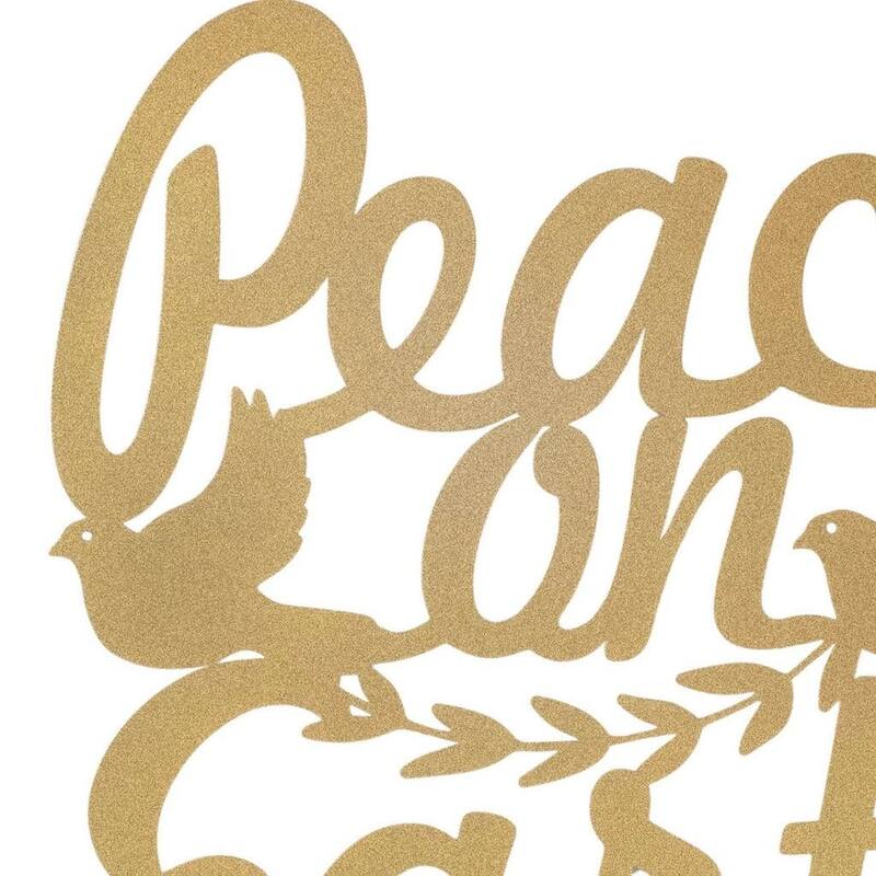 HomeRoots 16" X 14" Gold Metal Peace On Earth Metal Text Wall Decor
