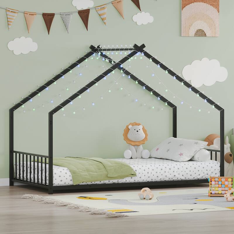 Twin size children's bed frame with LED light strips