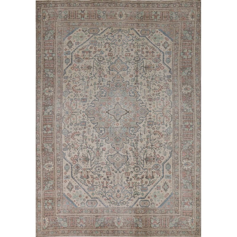 Geometric Tabriz Persian Area Rug Bedroom Handmade Wool Carpet - 8'0"x 11'0"