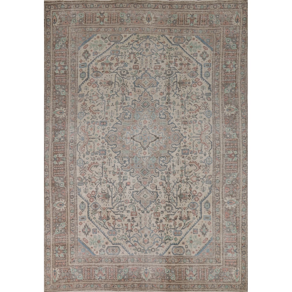 Geometric Tabriz Persian Area Rug Bedroom Handmade Wool Carpet - 8'0"x 11'0"