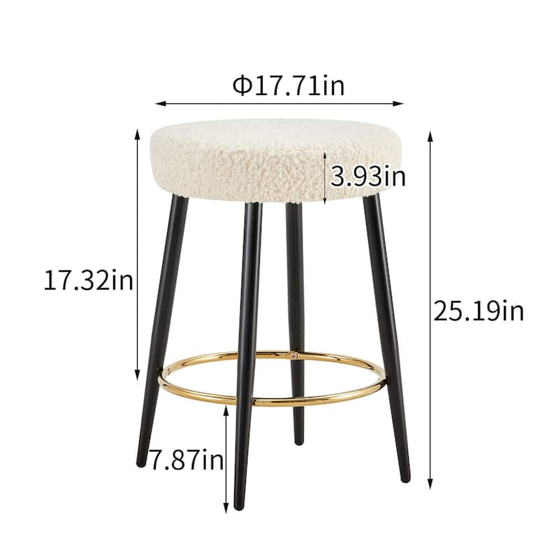 Counter Height Bar Stools Set of 2, PU Kitchen Stools Upholstered Dining Chair Stools 24 Inches Height with Golden Footrest