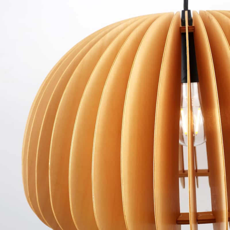 Single-light minimalist wooden pendant lamp with adjustable height