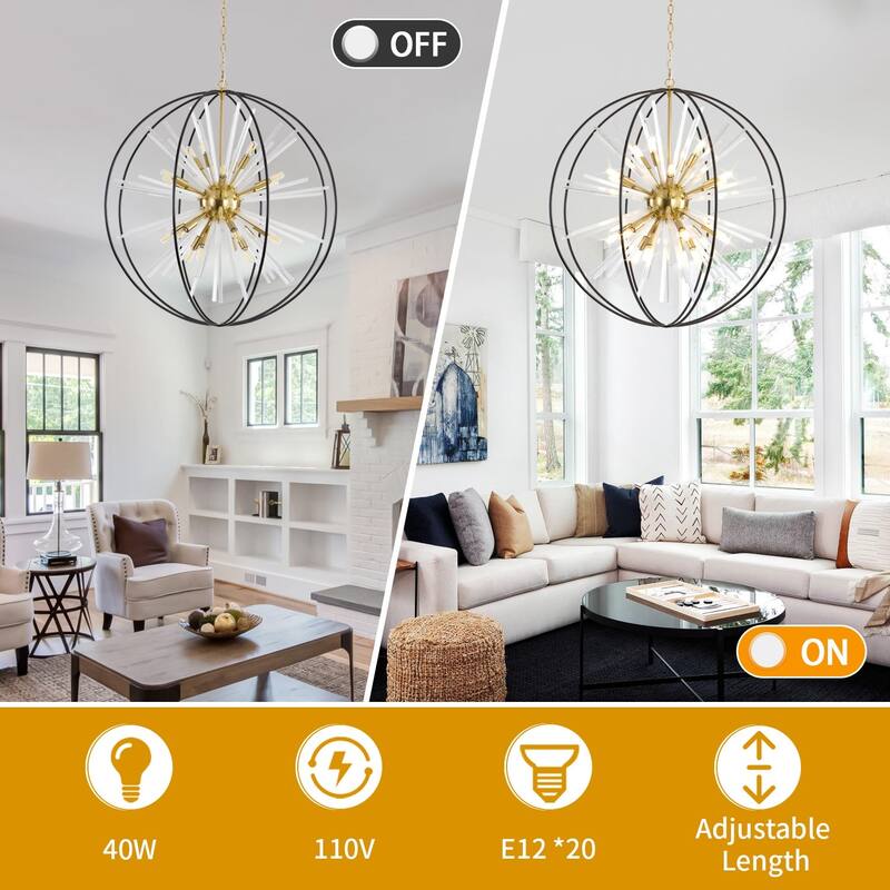 Modern Chandelier 35" 10-light Black and Gold Orb