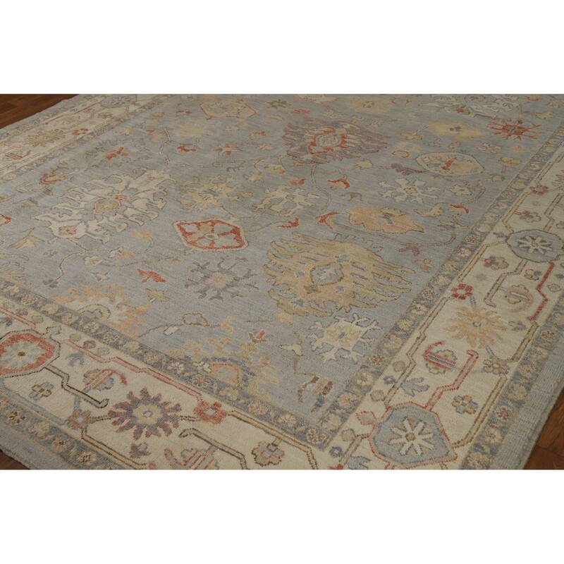 Hand Knotted Oriental 100% Wool Carpet Transitional All-Over Greys & Charcoal Oushak Area Rug - 9' 8'' X 8' 1''