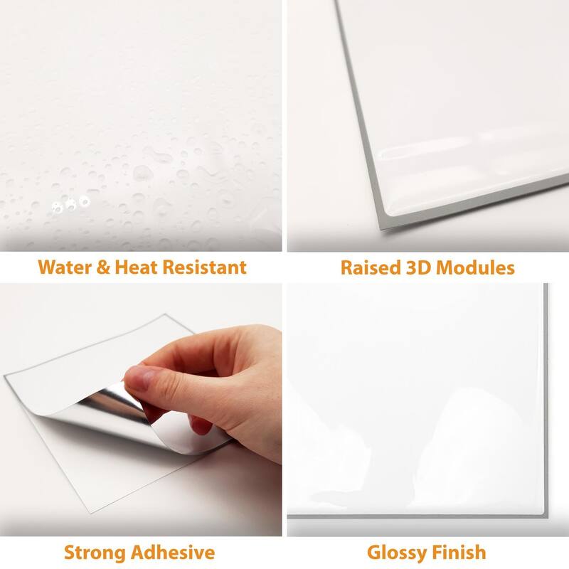 Walplus Classic White Glossy 3D Tile Sticker Peel and Stick Kitchen Backsplash