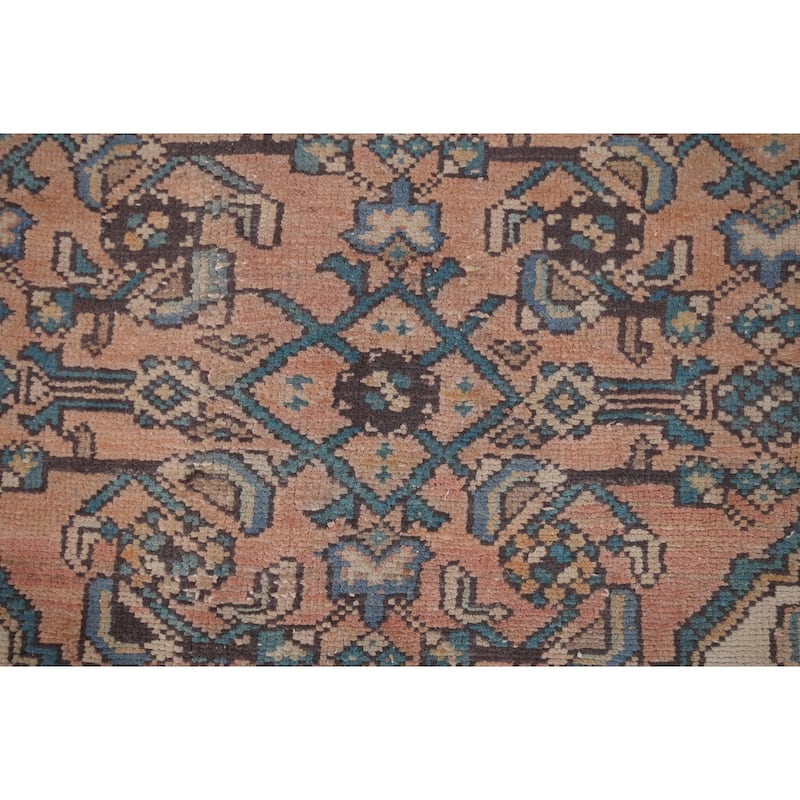 Geometric Hamedan Vintage Persian Runner Rug Handmade Wool Carpet - 3'9" x 8'8"
