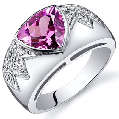 Sterling Silver 2.5 ct Created Pink Sapphire Birthstone Ring