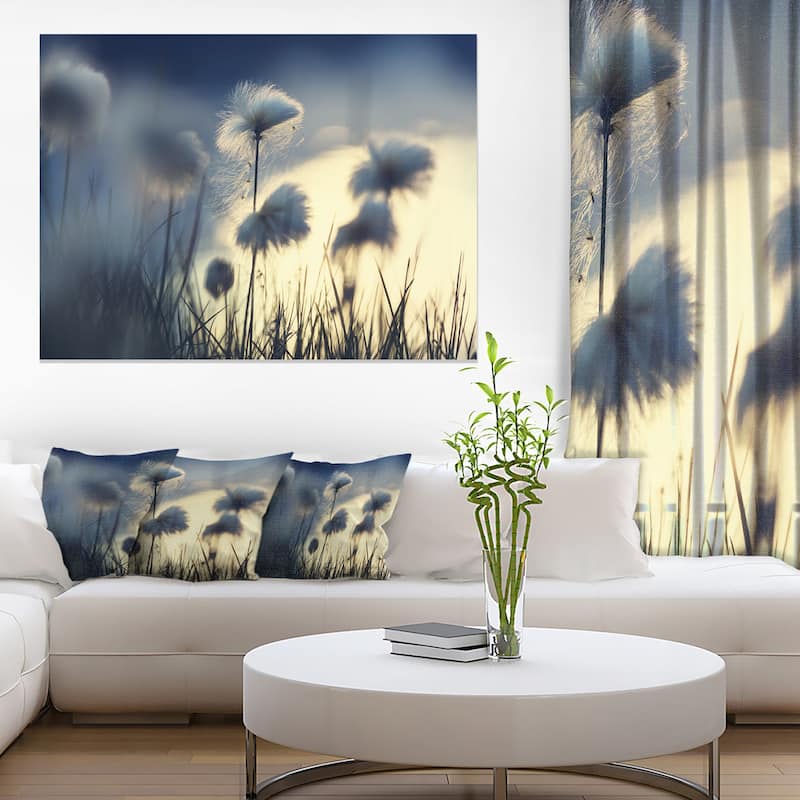 Designart "Arctic Blooming Cotton Flowers" Large Flower Canvas Wall Art - 40 in. wide x 30 in. high