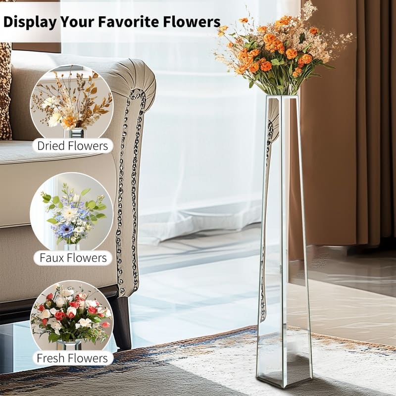 28" Tall Floor Vase Mirror Silver Large Flower Vases