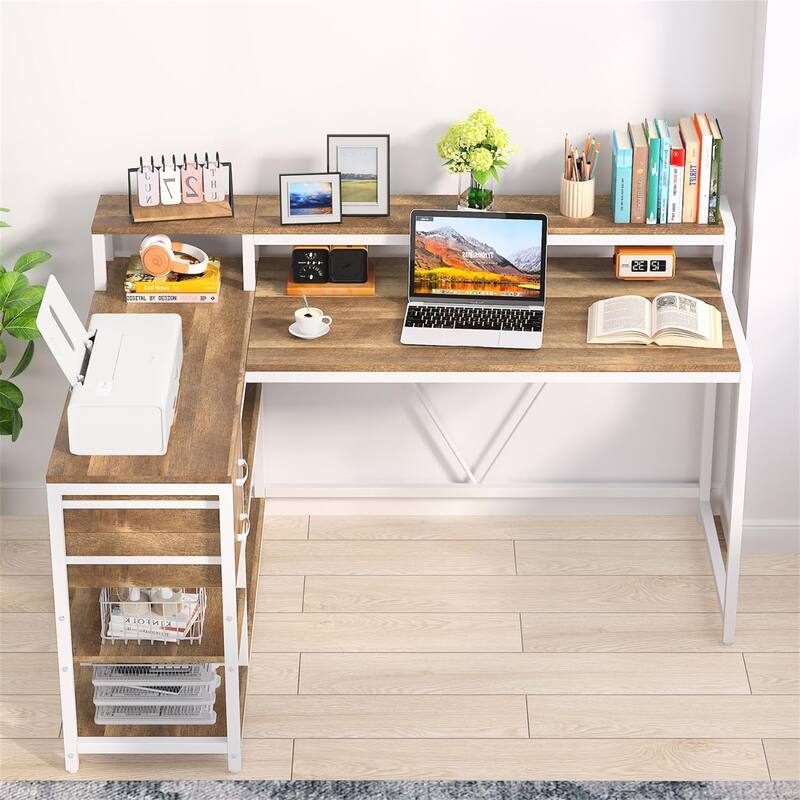 55" L-Shaped Farmhouse Office Desk