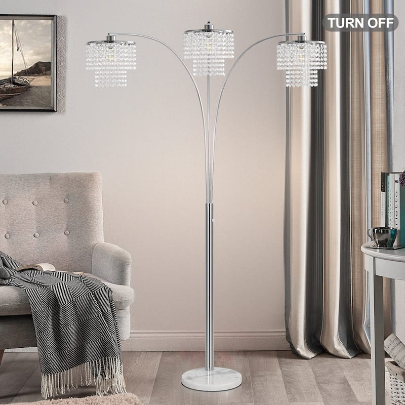 Brio 90" 3-Light Modern Crystal Arc Floor Lamp - 85