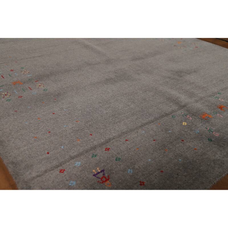 Hand Knotted Oriental 100% Wool Carpet Tribal Tribal Greys & Charcoal Gabbeh Area Rug - 8' 2'' X 5' 1''