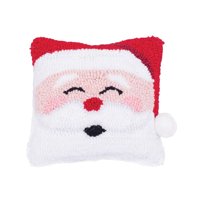 8" x 8" Happy Santa Hooked Petite Christmas Holiday Throw Pillow