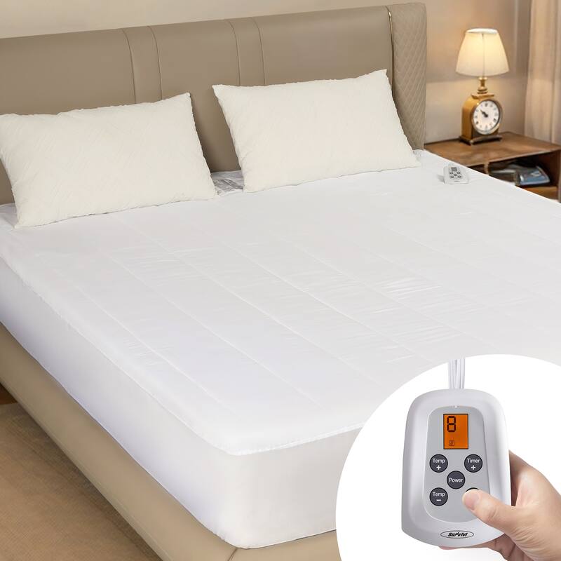 Queen Size Bed Mattress Pad with Dual Controller - White
