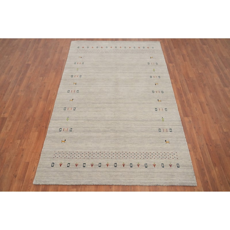 Hand Knotted Oriental 100% Wool Carpet Tribal Animal Pictorial Beige & Ivories Gabbeh Area Rug - 7' 9'' X 5' 0''