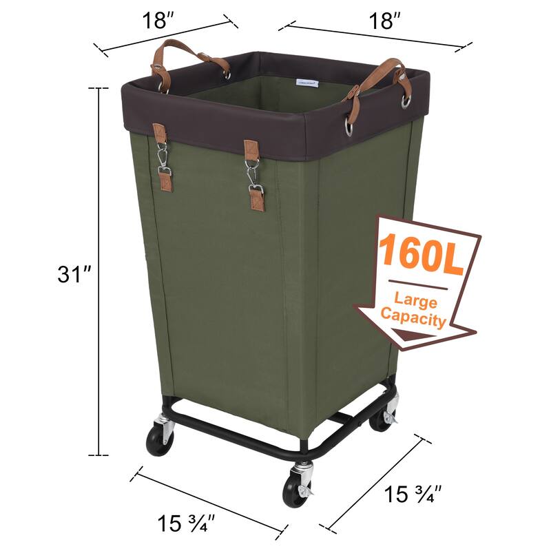 Large Laundry Hamper with Wheels, 160L Canvas Laundry Basket for Hotel, Home, Closet, Dorm