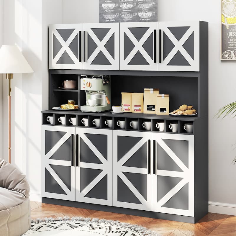 Gymax 63'' Wide Kitchen Buffet Hutch w/4 Cabinets 2 Open Shelves &