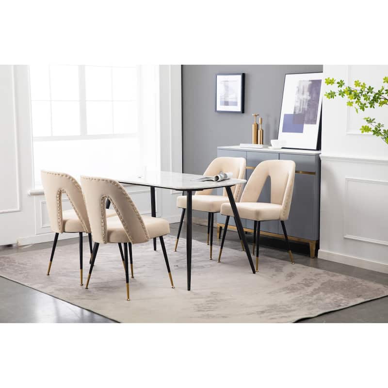 Velvet Upholstered Dining Chair with Nailheads