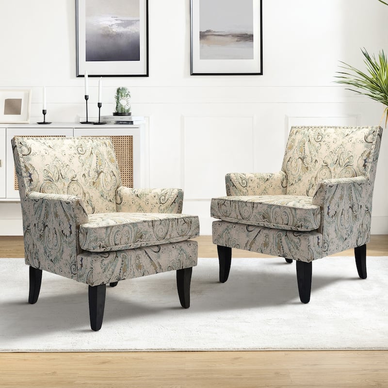 Akorda Classic Armchairs with Nailhead Trim and Solid Wood Legs Set of 2 by HULALA HOME