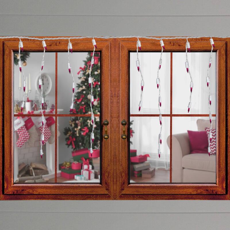 Mini Icicle Christmas Lights - Pink - 7.75' White Wire - 100ct