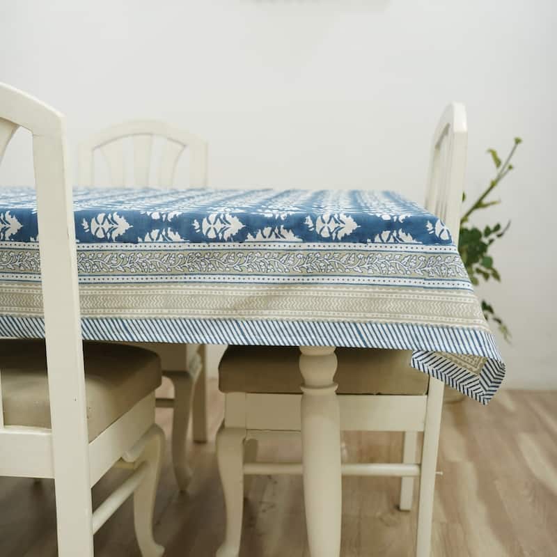 Fabdivine Handmade Block Print Cotton Table Cover Farmhouse Dining Kitchen Decor Gift