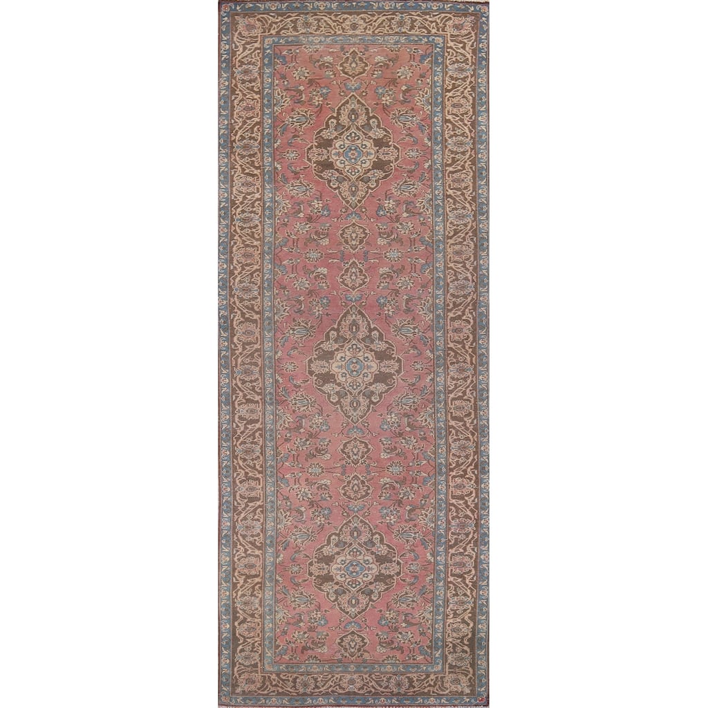 Pink Kashan Persian Vintage Runner Rug Handmade Wool Carpet - 3'11" x 12'9"