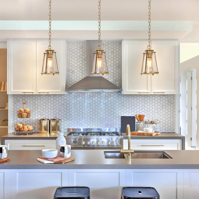 Modern 1-Light Gold Pendant Glass Kitchen Island Light for Dining Room