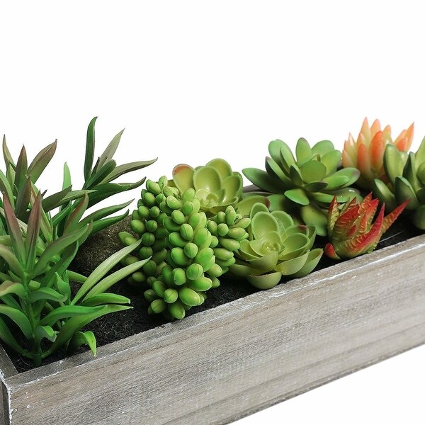 MyGift Artificial Mixed Succulent Plants in Rectangular Brown Wooden Planter Box MyGift Artificial Mixed Succulent Plants in Rectangular Brown Wooden Planter Box
