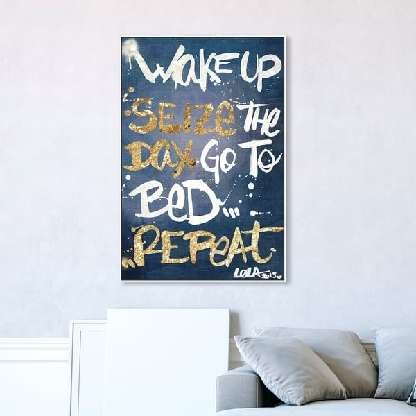 Shop Oliver Gal Seize The Day Denim Typography And Quotes Wall Art Framed Canvas Print Motivational Quotes And Sayings Gold Blue Overstock 31794491