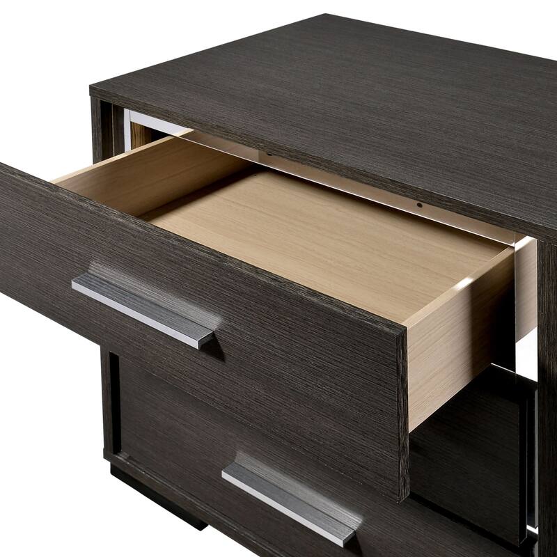 Furniture of America Kastela Contemporary Grey 3-Piece Panel Bed, Nightstand and Dresser Set with LED and USB Ports