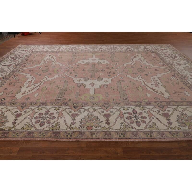 Pink & Ivory Oushak Oriental Large Area Rug Hand-Knotted Wool Carpet - 10'0" x 13'9"
