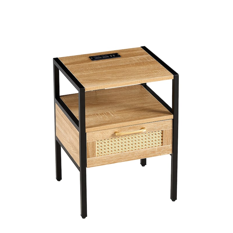 Natural Nightstand with Power Outlet & USB Ports (Set of 2)
