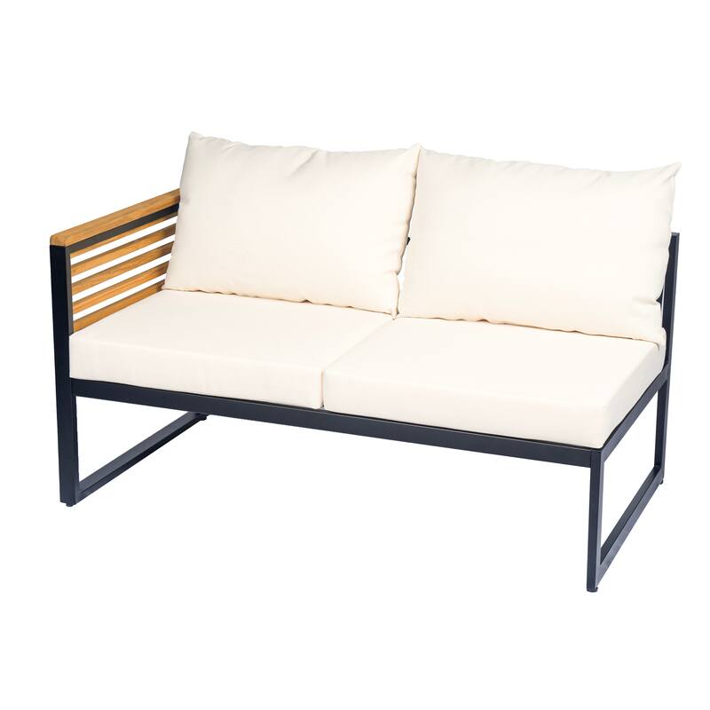 Outdoor Sectional Sofa Set with Ottoman and Coffee Table, L-shape Recliner Couch with Chaise Lounge, Acacia Wood Sofa Set