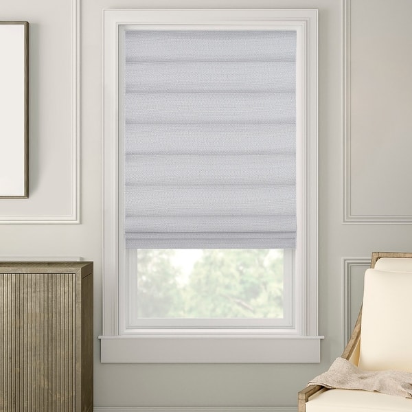slide 1 of 3, Connect White Gray and Linen Cordless Privacy Lined Roman Shade