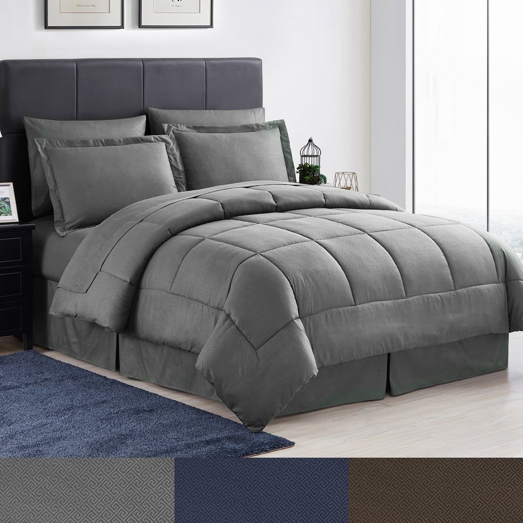 Sweet Home Collection 8 Piece Embossed Greek Key Bed In A Bag All Season Complete Set
