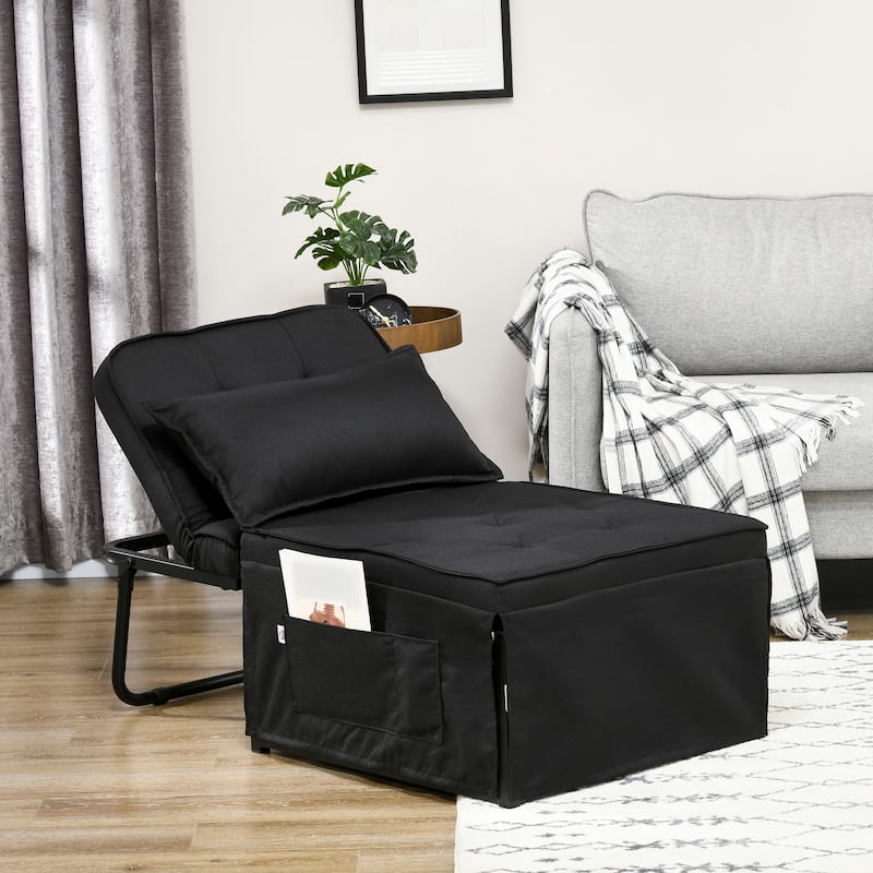 HOMCOM Ottoman Sofa Bed, 4 in 1 Multi-Function Button Tufted Folding Sleeper Chair Bed with Adjustable Backrest, Black - black
