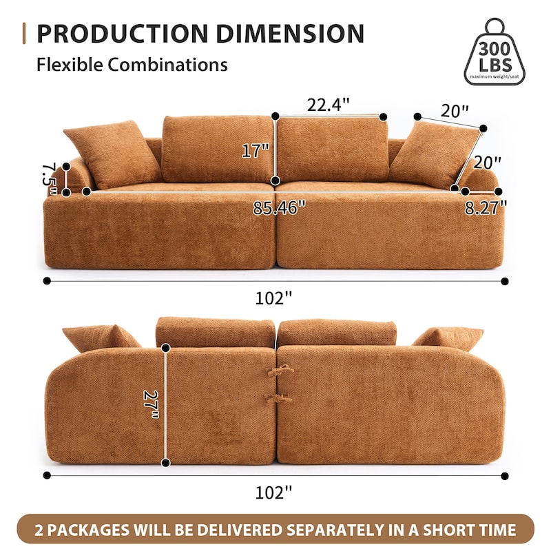 4-Seater Combined Sofa, Crochet Yarn Fabric, Full Sponge Compression Sofa,Combined Sofa With 4 Pillows