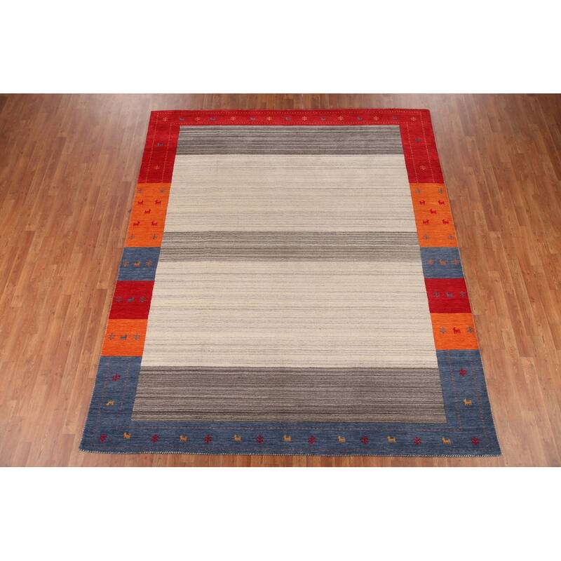 Gabbeh Indian Area Rug Hand-Knotted Wool Carpet - 8'3" x 9'8"