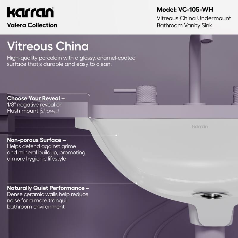 Karran 18" Undermount Vitreous China Bathroom Sink In White