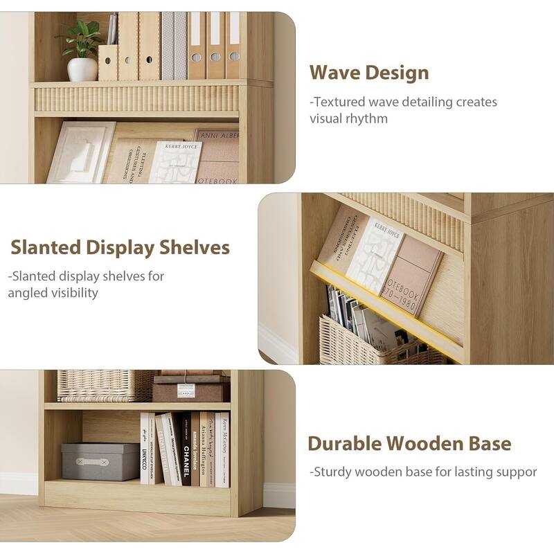 5-Tier Wooden Bookshelf, Sturdy Bookcase Perfect for Living Room, Bedroom - N/A