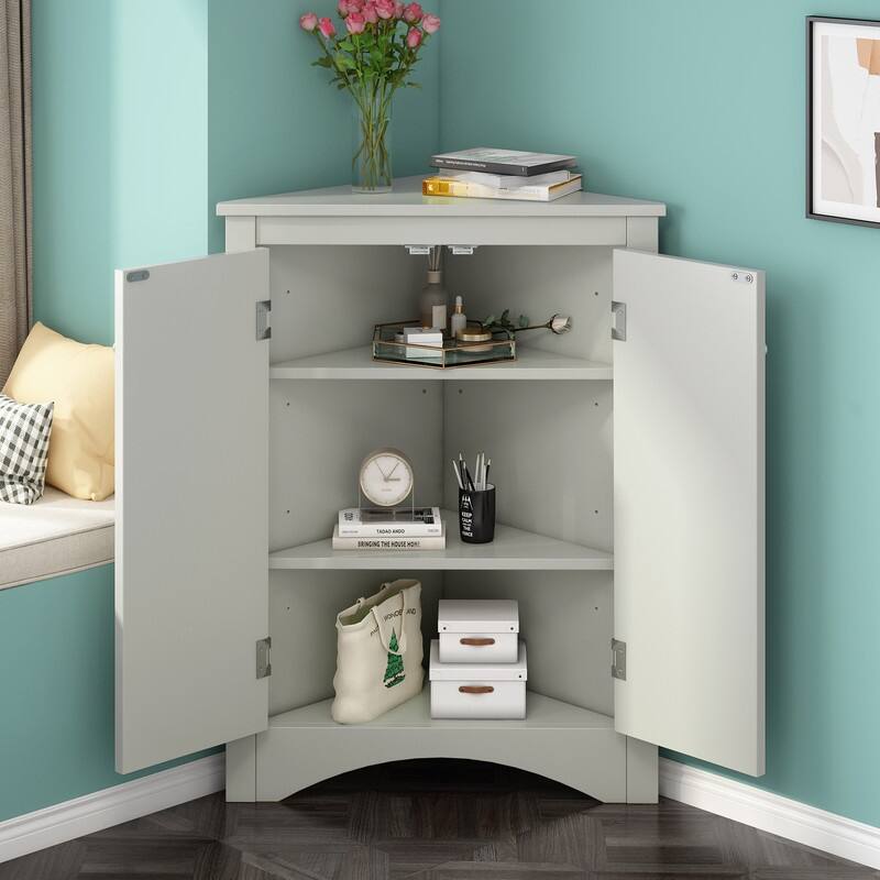 Bathroom Storage Cabinet with Adjustable Shelves, Triangle Bathroom Storage Cabinet, Freestanding Floor Cabinet